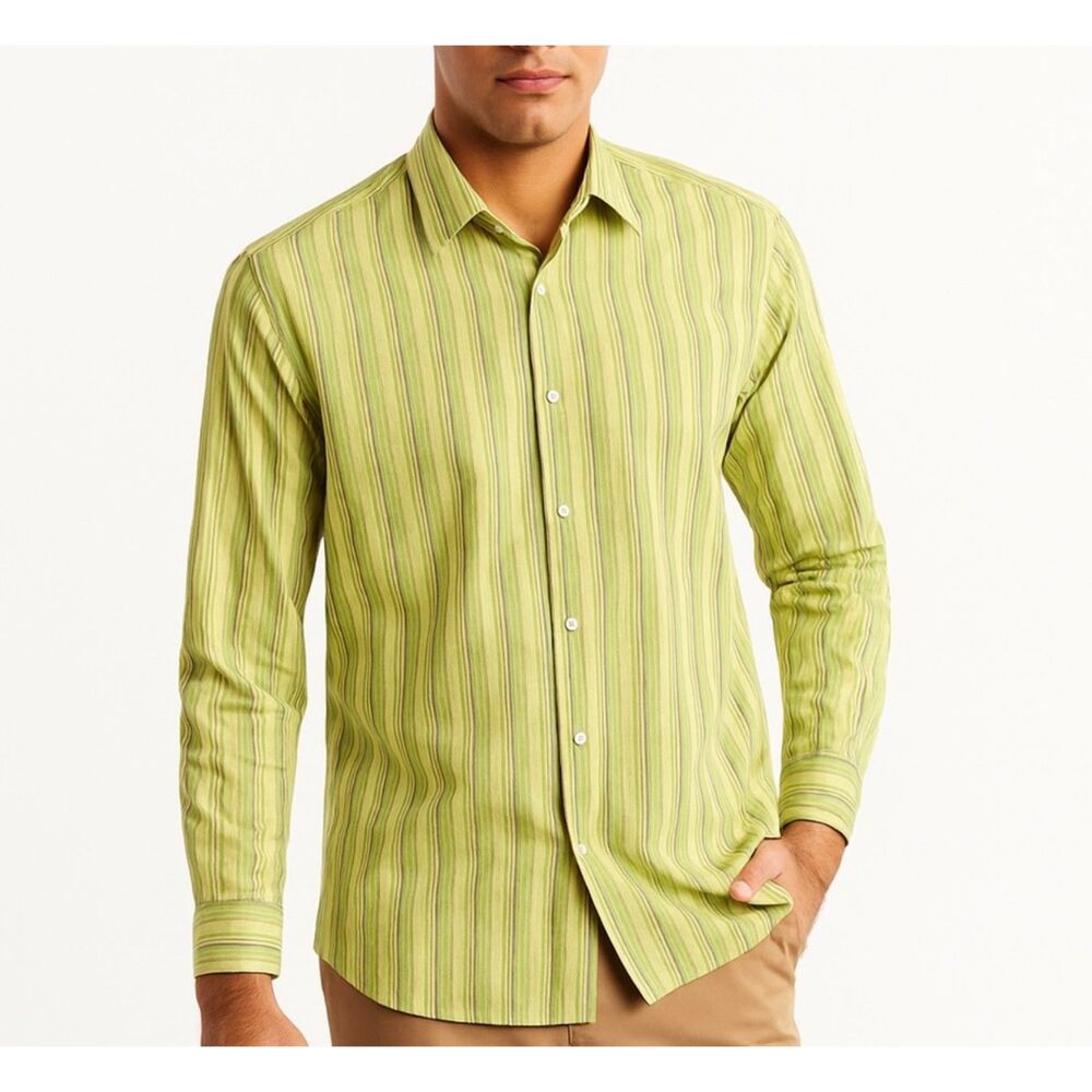Tommy Bahama Men's Green Striped Cotton LS Button Front Shirt Sz S